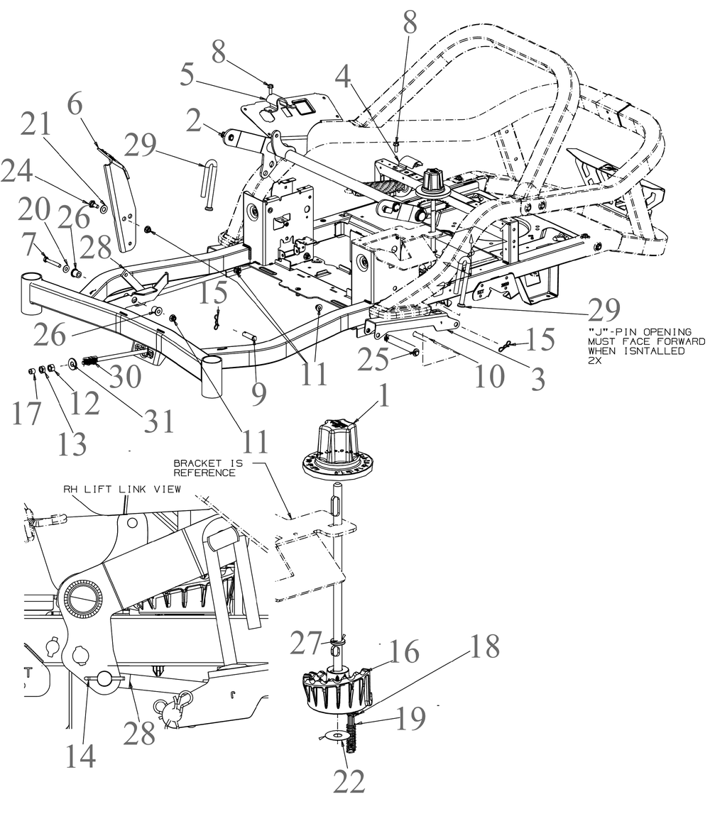 Deck Lift Diagram and Parts List for ZT1-54KH (17CM010)(2022) Cub Cadet Lawn Tractor